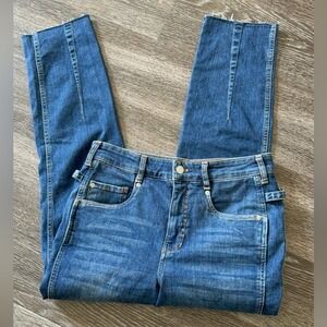 Pilcro Women's High Rise Carpenter Jeans 27‎ Blue Relaxed Straight Raw Hem Denim